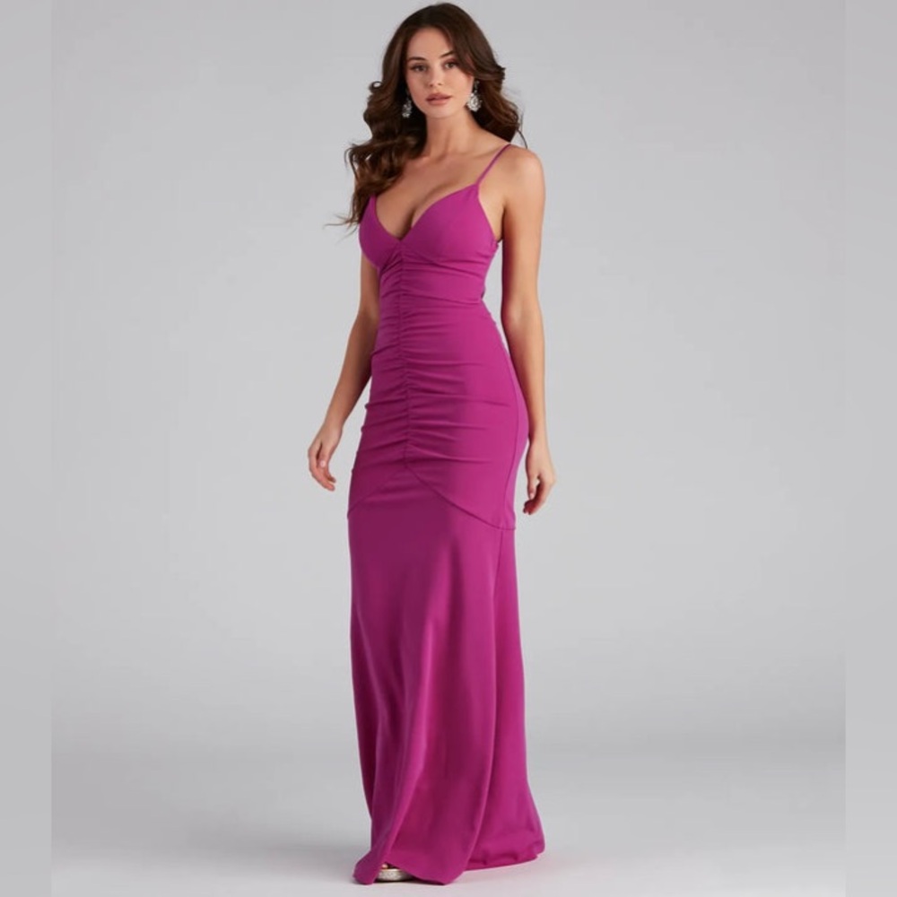 Bianca Ruched Mermaid Formal Dress FUCHSIA (S)